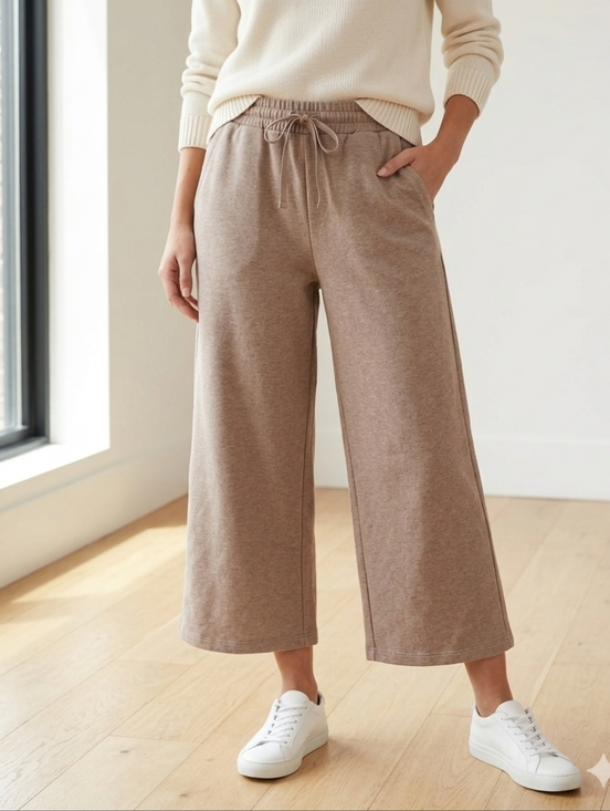 Hyba Pants - Hyba Wide-Leg Drawstring Lounge Crops - Taupe